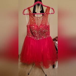 Red Sequin Embellished Spaghetti Strap Gown for Prom